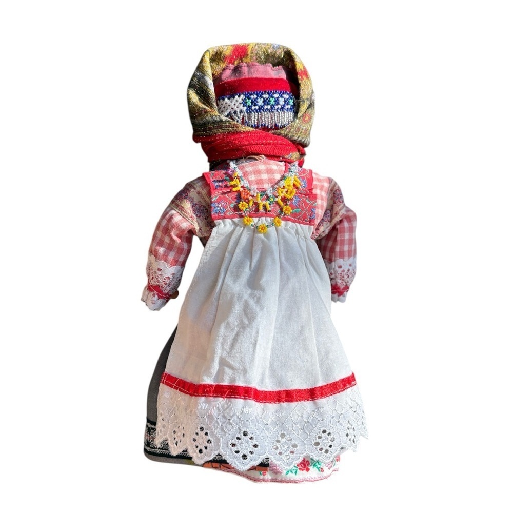 Vintage handmade faceless traditional folk rag doll fabric beads necklace RARE - Picture 15 of 16